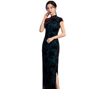 YAROVA Damen Cheongsam Kleid - Moderne Elegante Cheongsam Frühling Sommer Kleid Lange Traditionelle Chinesische Stil Kurzarm Bankett Qipao Abendkleid Frauen Mode Kleidung, M