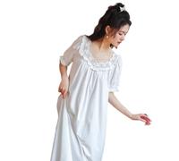 YAROVA Damen Nachthemden - Baumwolle Nachtkleid Frühling Sommer Kurzarm Frauen Nachthemd Vintage Nachthemd Einfache Nachtwäsche Dessous Pyjama Robe,Weiß,L
