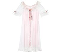 YAROVA Damen Nachthemden - Damen Nachthemden Vintage Lace Mesh Nachtkleid Retro Nachtwäsche Elegante Nachtwäsche Sommer Kurzarm Einfache Home Kleidung Loungewear,Pink,L