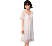 YAROVA Damen Nachthemden - Damen Nachthemden Vintage Lace Mesh Nachtkleid Retro Nachtwäsche Elegante Nachtwäsche Sommer Kurzarm Einfache Home Kleidung Loungewear,Weiß,S