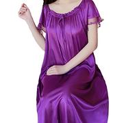 YAROVA Damen Nachthemden - Damen Sexy Nachtwäsche Seidensatin Sommer Kurzarm Pyjama Bequeme Lose Einfache Hauskleidung Mode Elegante Loungewear,Lila,XL 60-70Kg