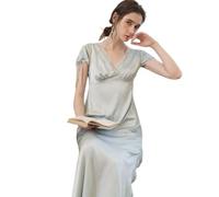 YAROVA Damen Nachthemden - Kurzärmliges Nachthemd Damen Lange Sexy Seide Frühling Sommer Prinzessin Stil Eleganter Palast Pyjama Heimkleidung Mode Loungewear,Blau,L