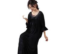 YAROVA Damen Nachthemden - Loses Nachtkleid Frauen Vintage Spitze Lange Robe Halbarm Sexy Nachthemd Nachtwäsche Home Wear Lässig Elegant Loungewear Pyjama,Schwarz,L (60Kg-70Kg)