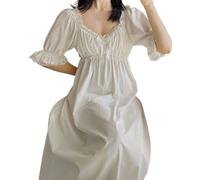 YAROVA Damen Nachthemden - Mode Nachtkleid Frauen Sommer Baumwolle Vintage Nachthemden Nachtwäsche Spitze Lange Nachtwäsche Kurzarm Nachthemd Einfache Hauskleidung,Weiß,M