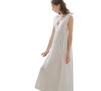 YAROVA Damen Nachthemden - Nachthemden Frauen Baumwolle Nachtkleid Sommer Ärmellose Sling Lange Robe Vintage Sexy Spitze Nachtwäsche Dessous Pyjama Zuhause Kleidung,Weiß,M