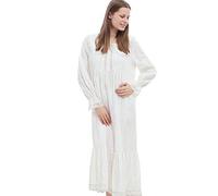 YAROVA Damen Nachthemden - Nachtkleid Frauen Frühling Herbst Baumwolle Lange Robe Nachtwäsche Romantische Vintage Nachthemden Elegante Loungewear Mode Einfacher Pyjama,Weiß,M