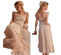 YAROVA Damen Nachthemden - Satin Frauen Eleganz Lange Robe Seide Nachtwäsche Party Spitze Nachthemd Pamajas Sommer Sling Mode Hause Kleidung Loungewear, Rosa, L