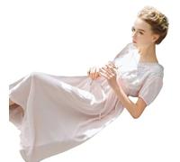YAROVA Damen Nachthemden - Vintage Spitze Nachthemd Frauen Baumwolle Sexy V-Ausschnitt Langes Nachtkleid Nachtwäsche Lässige Nachtwäsche Sommer Kurzarm Zuhause Kleidung,Pink,M