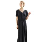 YAROVA Damen Nachthemden - Vintage Spitze Nachthemd Frauen Baumwolle Sexy V-Ausschnitt Langes Nachtkleid Nachtwäsche Lässige Nachtwäsche Sommer Kurzarm Zuhause Kleidung,Schwarz,M
