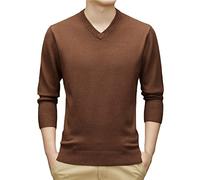 YAROVA Herren Pullover - Frühling Herbst Herren V-Ausschnitt Dünne Strickwaren Pullover Business Mode Einfarbige Warm Slim Strick Pullover Kleidung Classic Simple Style, Braun, 3XL