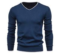 YAROVA Herren Pullover - Männer Frühling Herbst Kleidung Strick Pullover V-Ausschnitt Pullover Mode Casual Baumwolle Einfarbige Langarm Slim Bequeme Pullover, Blau, M