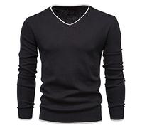 YAROVA Herren Pullover - Männer Frühling Herbst Kleidung Strick Pullover V-Ausschnitt Pullover Mode Casual Baumwolle Einfarbige Langarm Slim Bequeme Pullover, Schwarz, M