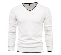 YAROVA Herren Pullover - Männer Frühling Herbst Kleidung Strick Pullover V-Ausschnitt Pullover Mode Casual Baumwolle Einfarbige Langarm Slim Bequeme Pullover, Weiß, M