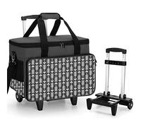 Yarwo Abnehmbare Nähmaschinentrolley, Nähmaschine Koffer mit Rollen , Nähmaschine Trolley Tasche mit unterer Stützplatte für die meisten Standard-Nähmaschinen und Zubehör, Schwarz mit Pfeilmuster