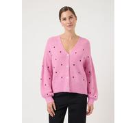 Strickjacke Y.A.S "YASFLEUR LS KNIT CARDIGAN S. NOOS", Damen, Gr. L, begonia pink detail:winetasting hearts, Strick, Obermaterial: 52% Polyester, 26% Polyacryl, 10% Nylon, 9% Wolle, 3% Elasthan, regul