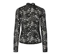 Langarmshirt Y.A.S "YASLACEY LS LACE TOP S. NOOS", Damen, Gr. M, schwarz, Jersey, Obermaterial: 95% Nylon, 5% Elasthan, unifarben, slim fit normal, hoch geschlossener Ausschnitt, Shirts Langarmshirt,
