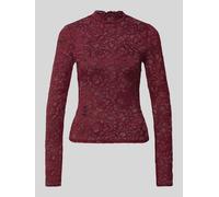 YAS Slim Fit Longsleeve aus floraler Spitze Modell 'Lacey' in Bordeaux, Größe L