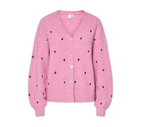 Strickjacke Y.A.S "YASFLEUR LS KNIT CARDIGAN S. NOOS", Damen, Gr. L, begonia pink detail:winetasting hearts, Strick, Obermaterial: 52% Polyester, 26% Polyacryl, 10% Nylon, 9% Wolle, 3% Elasthan, regul