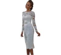 YASIOU Brautkleider Kurz Elegant Vintage Weiß Bustier Langarm Tüll Spitze Knielang mit ärmel Hochzeitskleid