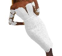 YASIOU Hochzeitskleid Damen Trägerlos Kurz Spitze Tüll Standesamt Vintage Brautkleider 3/4 ärmel Hochzeitskleider