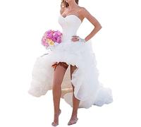 YASIOU Hochzeitskleid Elegant Damen Lang Weiß A Linie Hinten Lang Vorne Kurz Hochzeitskleider Brautkleid Große Größen mit Schleppe