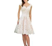 YASIOU Hochzeitskleid Elegant Damen Standesamt Kurz Tüll Spitze Tiefer Rücken A Linie Champagner Brautkleid