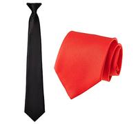 YATEICBC 2 Stücke Clip On Krawatte mit Clip Vorgebundene Krawatten Matte Standard Sicherheit Krawatte für Hochzeit Beerdigung Formelle Geschäft Krawatte (Schwarz, Rot)