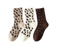 Yawlsow Leoparden-Socken Schildpatt-Gepard für Damen Crew-Socken mit Tierprint (3, Beige + Khaki + Braun)