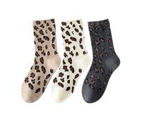 Yawlsow Leoparden-Socken Schildpatt-Gepard für Damen Crew-Socken mit Tierprint (3, Beige+Khaki+Grau)