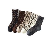 Yawlsow Leoparden-Socken Schildpatt-Gepard für Damen Crew-Socken mit Tierprint (5, Schwarz+Grau+Beige+Khaki+Braun)