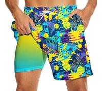 Yaxinduobao 80er Jahre Shorts für Herren 90er Jahre Badehose Retro 80er Sommer Party Shorts 90er Jahre Shorts Schnell trocknende Badeshorts mit Netzfutter, Retro 1, XL
