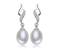 YAXUN Perlenohrringe Damen Ohrringe Ohrhänger Silber 925 Ohrstecker mit Funkelnden Zirkonia und 9mm Hochwertige Süßwasser-Zuchtperlen Ohrringe Perlen Schmuck Geschenke Für Frauen