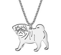 YAYAKO Edelstahl Golden Retriever Hundehalskette Kette Anhänger 18K Gold Halskette Hund Geschenke für Hundeliebhaber Frauen Mädchen (Versilbert Mops Halskette)