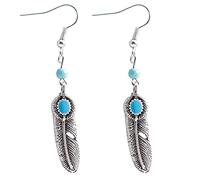 YAZILIND Damen-Ohrringe Angelhaken Feder Boho Türkis Bohemian Retro Ethnisch Versilbert Geschenke