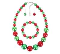 YAZILIND Klobige Große Simulierte Perle Choker Halskette Tropfen Ohrringe Bib Big Runde Perlen Strang Mehrfarbig Kostüm Statement Hochzeit Weihnachten Schmuck-Set für Frauen Braut(Farbe)