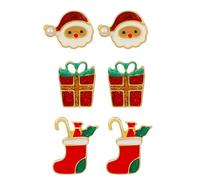 YAZILIND Weihnachten Ohrringe Set, Dripping Öl-Santa Claus Strumpf-Anhänger, 3 Paar Festive Holiday Xmas Baumeln Ohrring Schmuck für Frauen(#1)