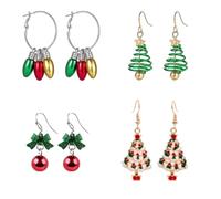 YAZILIND Weihnachten Ohrringe Set, Schneeflocke Elch Glocke Baum Kranz Anhänger Ohrring, Festive Holiday Xmas Baumeln Schmuck für Frauen - (4-Paare-3)