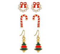 YAZILIND Weihnachten Ohrringe Set, Tropft Öl Cane Baum Kranz Anhänger, 3 Paar Festive Holiday Xmas Baumeln Ohrring Schmuck für Frauen(#4)