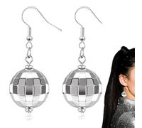 YAZWUR 1 paar Disco Ball Earrings for Women 70s Mirrorball Dangle Vintage Earrings Disco Accessories for Dance Party Disco Party Costume Accessories (Silver)
