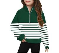 Ybing 1/2 Zip Pullover Mädchen Modische Gestreift Pulli Reißverschluss Stehkragen Sweatshirt Lässig Langarmshirt Locker Langarm Oberteile Bequem Tops Sportshirt