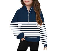 Ybing 1/2 Zip Pullover Mädchen Modische Gestreift Pulli Reißverschluss Stehkragen Sweatshirt Lässig Langarmshirt Locker Langarm Oberteile Bequem Tops Sportshirt
