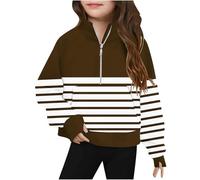 Ybing 1/2 Zip Pullover Mädchen Modische Gestreift Pulli Reißverschluss Stehkragen Sweatshirt Lässig Langarmshirt Locker Langarm Oberteile Bequem Tops Sportshirt