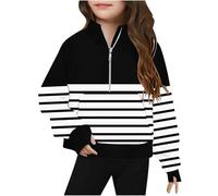 Ybing 1/2 Zip Pullover Mädchen Modische Gestreift Pulli Reißverschluss Stehkragen Sweatshirt Lässig Langarmshirt Locker Langarm Oberteile Bequem Tops Sportshirt