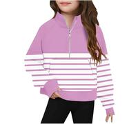 Ybing 1/2 Zip Pullover Mädchen Modische Gestreift Pulli Reißverschluss Stehkragen Sweatshirt Lässig Langarmshirt Locker Langarm Oberteile Bequem Tops Sportshirt
