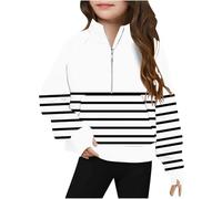 Ybing 1/2 Zip Pullover Mädchen Modische Gestreift Pulli Reißverschluss Stehkragen Sweatshirt Lässig Langarmshirt Locker Langarm Oberteile Bequem Tops Sportshirt
