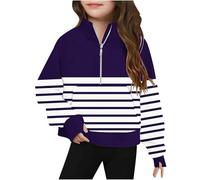 Ybing 1/2 Zip Pullover Mädchen Modische Gestreift Pulli Reißverschluss Stehkragen Sweatshirt Lässig Langarmshirt Locker Langarm Oberteile Bequem Tops Sportshirt