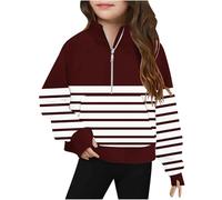 Ybing 1/2 Zip Pullover Mädchen Modische Gestreift Pulli Reißverschluss Stehkragen Sweatshirt Lässig Langarmshirt Locker Langarm Oberteile Bequem Tops Sportshirt