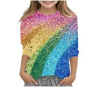 Ybing 3/4 Ärmel Oberteile Mädchen Bunt 3D Druck Langarmshirt Y2K Rundhals Bluse Schlank Pullover Leichte Langarm T-Shirt Bequem Basic Shirt Tops Longsleeve Tshirt Baumwolle Laufshirt Streetwear