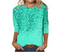Ybing Angebote des Tages Heute blitzangebote 3/4 Ärmel Pullover Damen Glitzer Druck Langarmshirt Casual Rundhals Bluse Leichte Langarm Tshirt Locker Pulli Dünne Longsleeve