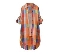 Ybing Angebote des Tages Heute Hemd Damen Lang Kariert Longshirt Knöpfen Revers Langarmshirt Casual Longbluse Locker Longtops Dünne Hemdbluse Leichte Langarm Oberteile Longsleeve